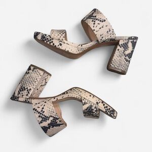 bp Black and Tan Sandals Sleek Snakeskin Design